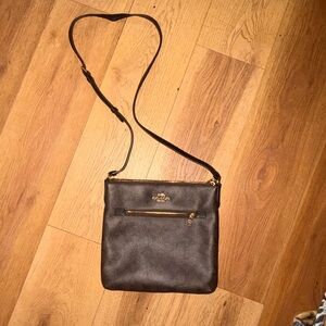 Coach Brown Monogram Cross Body Pouch with Gold Zipper